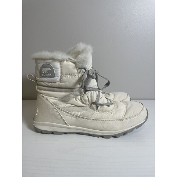 SOREL Whitney Short Lace Off-White Quilted Faux Fur-Lined Winter Boots Size 10 - Picture 3 of 9